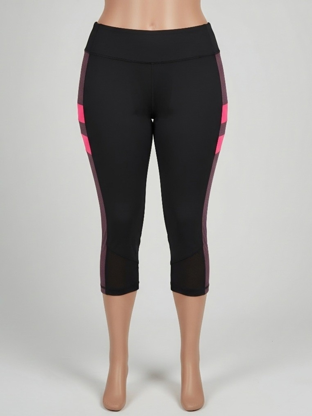 Ideology Black Leggings with Purple Panels and Neon Pink Stripes